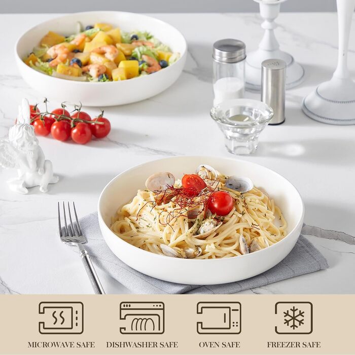 MALACASA Muesli Bowls 4-Piece Set, 700ml Soup Bowls Porcelain Salad Bowl Set Dessert Bowls Breakfast Bowls Ceramic Large Bowls Set for Noodles, Salad, Fruit, LUNA Series White