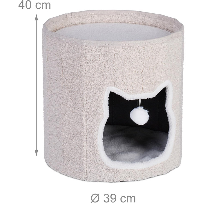 Будиночок для кота Relaxdays з подушкою та іграшками, бежевий, 40x39 см