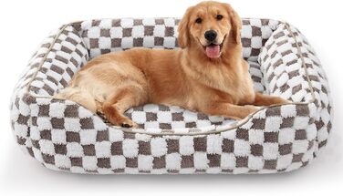 FURTIME Dog Bed - Large Dogs, Non-Slip Dog Beds, Washable Dog Basket, Anti-Anxiety Plush Dog Cuddler, Suitable for Large Labrador Retrievers, German Shepherds, 89×63×23 cm (XL (89×63×23 cm), Chocolate)