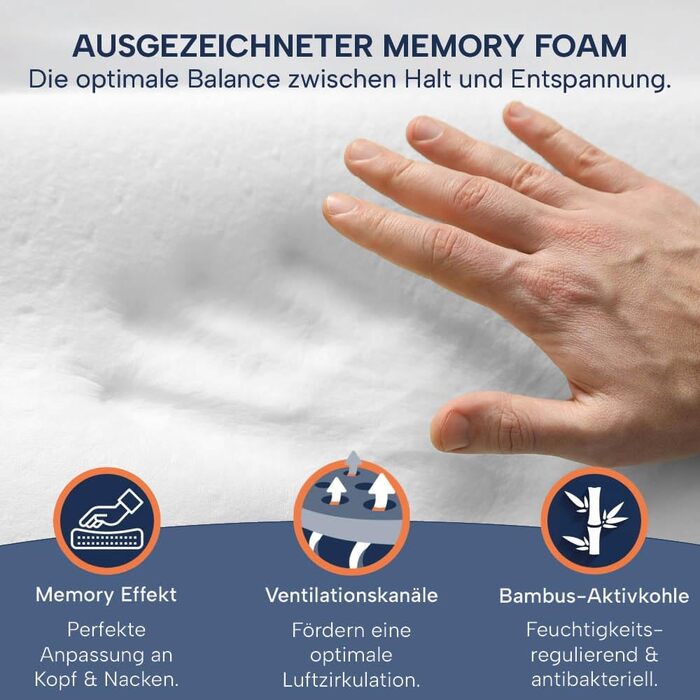 Ортопедична подушка для шиї з ефектом пам'яті (Memory Foam), регульована висота, для підтримки шийного відділу хребта та зняття болю, 60x30 см, середній рівень жорсткості