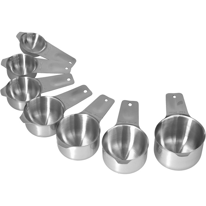 7-Piece Stainless Steel Measuring Cup Set, Stackable Soup Spoon Measuring Set, Measuring Cups and Spoons with Scale, Kitchen Measuring Sets for Cooking and Baking