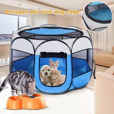 Складаний вольєр для цуценят та тварин, вольєр для собак, 74x74x43 см, вольєр для котів, кроликів та дрібних тварин (блакитний)