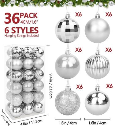 Новорічні кулі BLAZOR, 36 шт, 4 см, пластикові, червоні, золоті, срібні, для прикраси ялинки