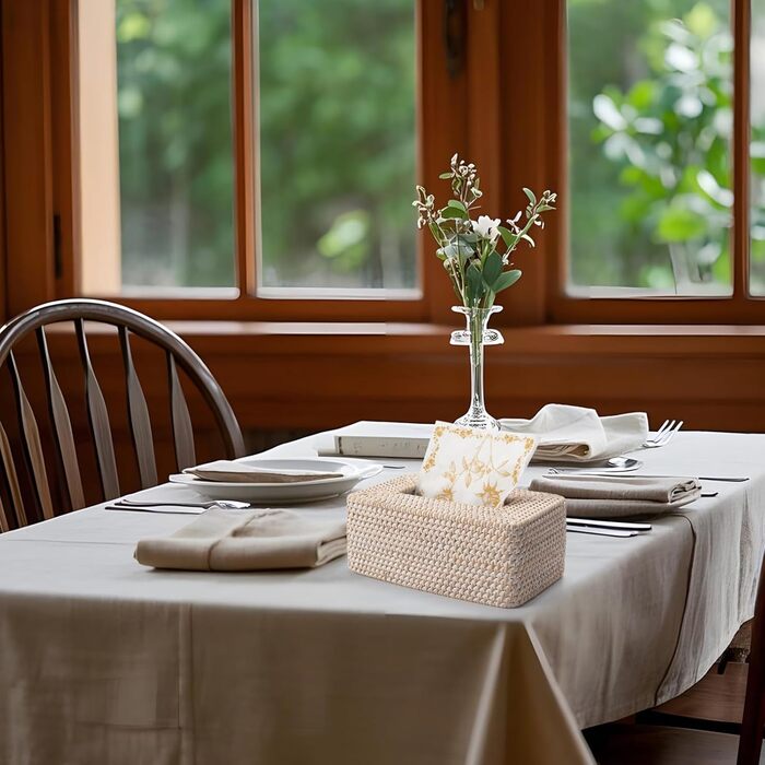 Склянка для серветок з ротангу, плетена коробка для серветок прямокутної форми, декоративна склянка для серветок для кухні, вітальні, ванної кімнати (біла)