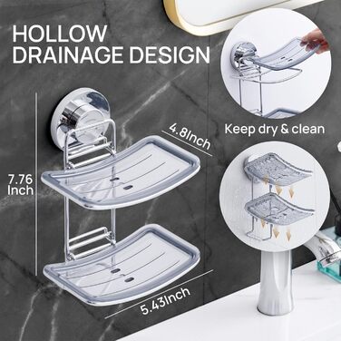 Хромована мильниця з піддоном для води, настінна, без свердління, для ванної кімнати та кухні (5 кг)