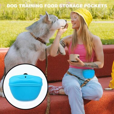 Силіконові мішечки для корму для собак, магнітні мішечки для корму для домашніх тварин для прогулянок та тренувань на відкритому повітрі (1 шт., ) (Чорний та небесно-блакитний)
