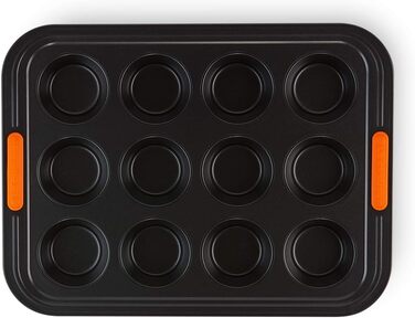 Le Creuset Non-Stick Muffin Tin, For 12 Pieces (Ø 7 cm), Sourdough Safe, Made of Carbon Steel, Anthracite/Orange, 94100140000000