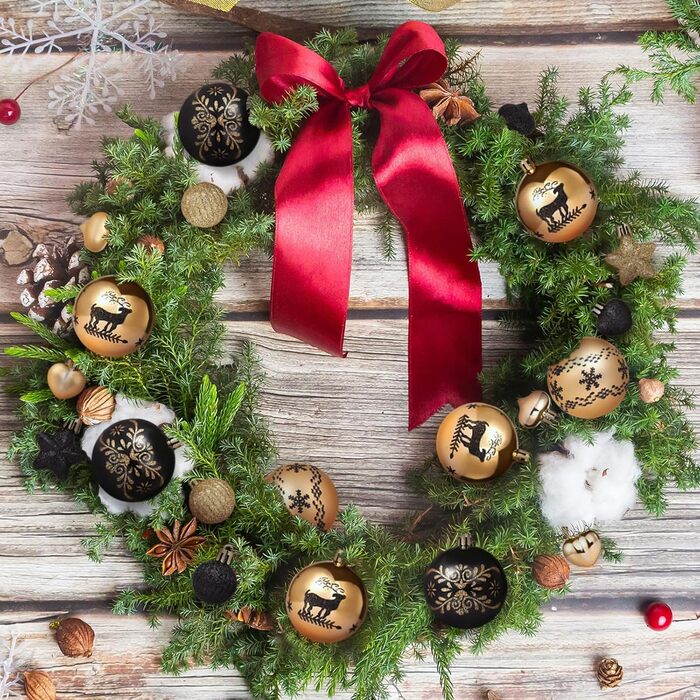 Кріплення для ялинки Kesote: 52 золоті та чорні ялинкові кулі для декору на Різдво та святкування