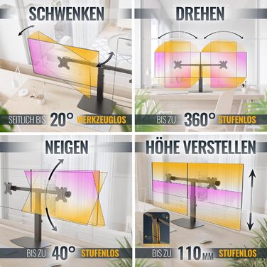 Підставка для монітора RICOO TS4111 для 2 моніторів, газ-амортизатор, 13-27 дюймів