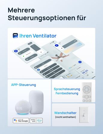 Дрео Смарт стельовий вентилятор з підсвічуванням, 132 см, 12 швидкостей, 3 режими, регульоване LED-підсвічування, тихий DC-двигун, 12H таймер, керування пультом/APP/Alexa, для приміщень (Чорний)