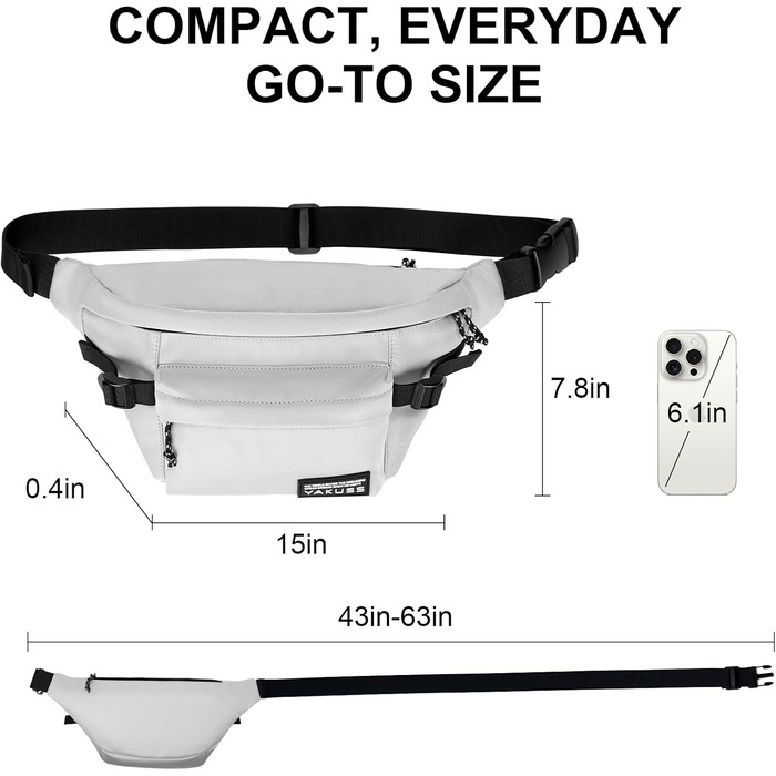 Спортивна нагрудна сумка YaKuss, велика водонепроникна нагрудна сумка через плече, регульований поясний ремінь для спорту та подорожей (Сірий)