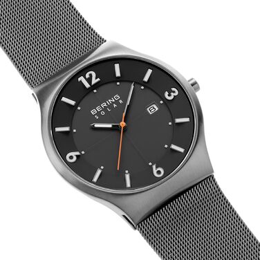 Годинник Bering чоловічий Solar, 40 мм, корпус та циферблат з нержавіючої сталі, браслет Milanaise, сапфірове скло, 5 ATM, 14440-077