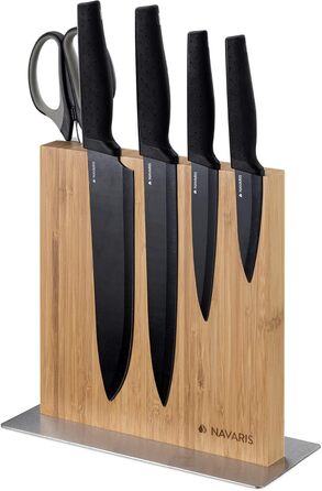 Navaris Double-Sided Magnetic Knife Holder made of Bamboo - Magnetic Knife Block, Knife Board, Double-Sided Magnetic Knife Holder - Unfilled Knife Holder