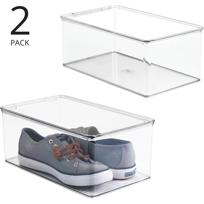 mDesign 2-Piece Stackable Shoe Box with Lid – Practical Shoe Storage Box Made of Plastic – Ideal for Protected Storage of Sandals, Sneakers, etc. – Transparent