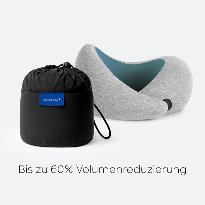 Подушка для шиї Ostrichpillow Go - з Memory Foam, ергономічний дизайн, синій колір, у комплекті сумка, знімний чохол