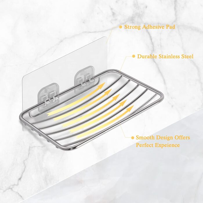 Тримач для мила без свердління Uten, нержавіюча сталь, самоклеючий з 2 гачками, для душу, ванної, кухні (сріблястий)
