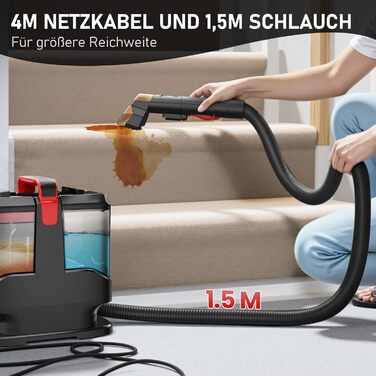Портативний мийний пилосос для м'яких меблів та килимів з насадкою для видалення шерсті тварин, чорний