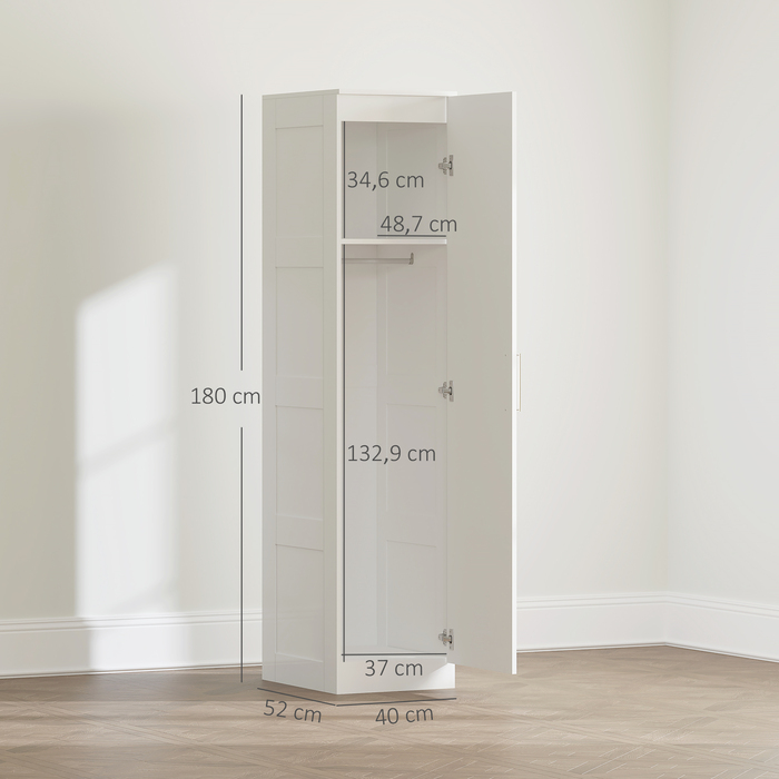 HOMCOM Multi-Purpose Closet Organizer with Hanging Rod, Shelves, and Soft-Close Doors - White (40 x 52 x 180 cm)