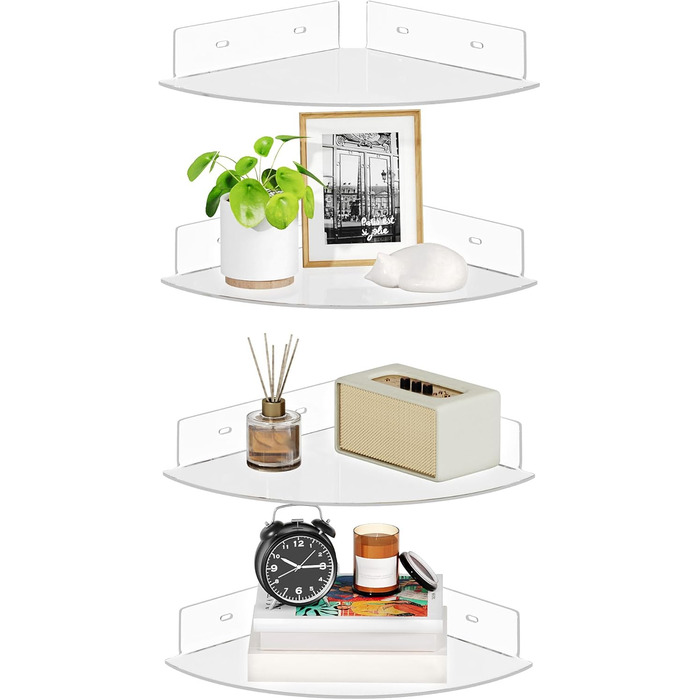 Настінні полиці Upsimples 4 шт. Білі, без свердління, 38 x 10 см, 2 способи кріплення, для ванної, спальні та кухні