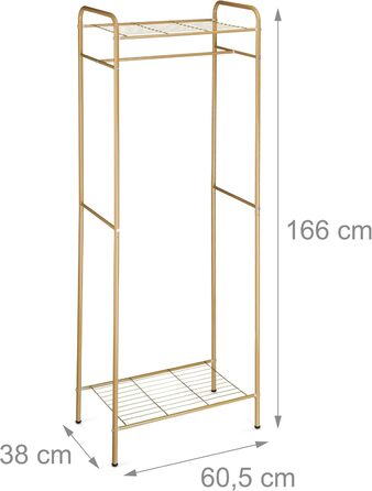 Relaxdays Clothes Rack with Shelf SANDRA, Metal, Coat Stand, with Clothes Rail, Shoe Storage also for Boots, HBT: 166 x 60.5 x 38 cm, honey-brown, Honey Brown