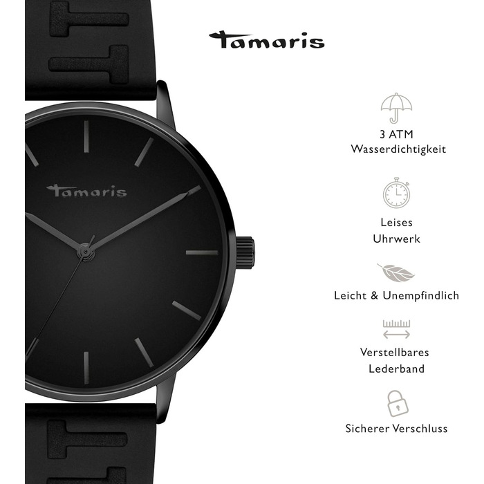 Жіночий наручний годинник Tamaris — круглий кварцовий годинник, чорний