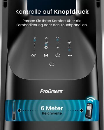 Вентилятор Pro Breeze 101 см з ротором, осцилюючий, з пультом, LED-дисплеєм, 6 швидкостей, тихий, 5 режимів, авто-обертання 60°, таймер 7 год, чорний