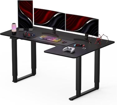Adjustable Height Desk (180x110cm) - L-Shaped Standing Desk with Dual Motor & Memory Function (White/Black)