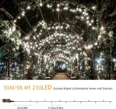 Гірлянда світлодіодна для прикраси саду, дому, на Різдво, 30м, 230 LED, тепле біле світло, 8 режимів, з пультом, вологостійка