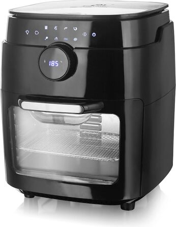 Фритюрниця Emerio XXL з гарячим повітрям, 13 літрів, Airfryer, BPA free, Smart Fryer, мульти-печі з поворотним шампуром та кошиком, дисплей, таймер, функція сушіння, 1800 Вт, AF-121914, чорний, 13 літрів (BPA free)