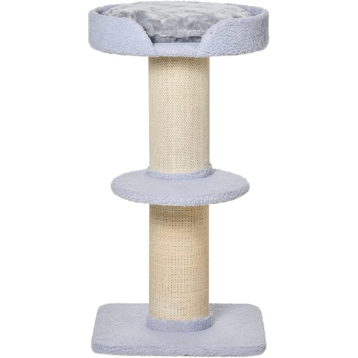 PawHut Cat Tree Small 91 cm Cat Tree with Cat Bed, Cat Scratching Post Play Tree Scratching Post with Platform for Cats up to 5 kg Sisal Lambswool Light Blue