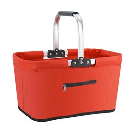 Складаний кошик для покупок 25L з м'якими ручками та кишенею на блискавці, червоний