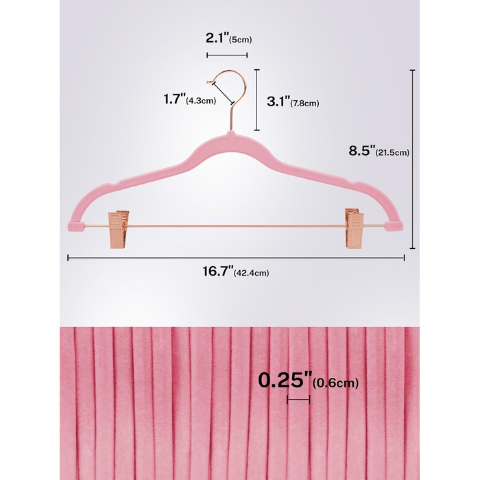 Вешалки для одягу HOUSE DAY, 20 шт., з кліпсами, ультратонкі, оксамитові, неслизькі, для штанів, економія місця (персиковий рожевий)