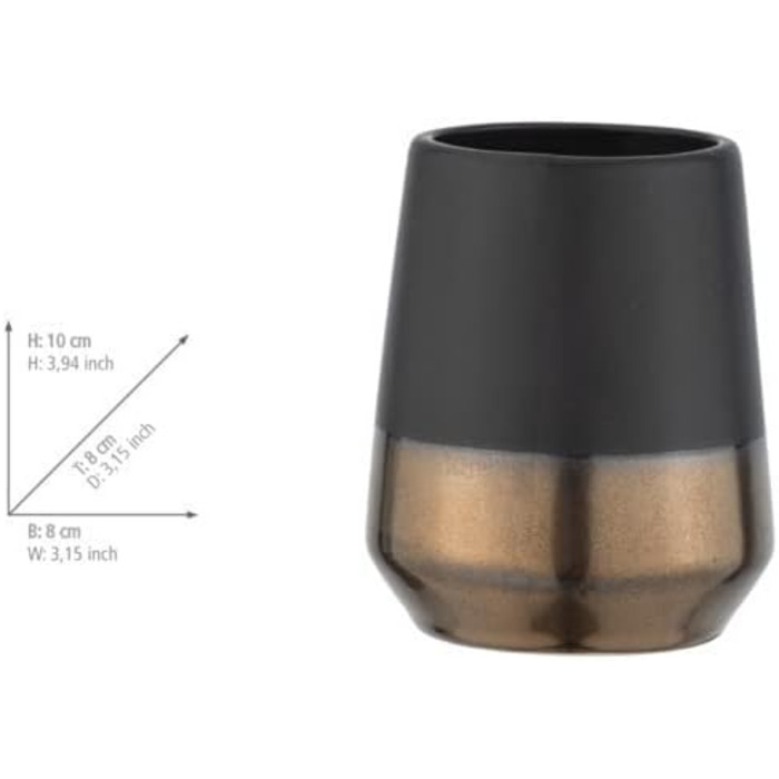 Дозатор для рідкого мила та лосьйону WENKO Brandol, кераміка, 450 мл, 9.8 x 14.1 x 9.8 см, чорний, з підстаканником