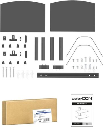 Скляна настінна полиця deleyCON для мультимедіа, DVD, Blu-Ray, ігрових консолей та Hi-Fi, подвійна, 2 полички, загартоване скло