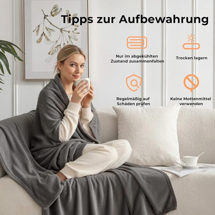 Електрична ковдра Celeste з автовимкненням 180x130 см, 9 рівнів нагріву, таймер, для софи, ліжка та офісу, темно-сіра