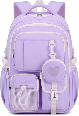 Шкільний рюкзак для дівчаток 1-5 класів з милим гаманцем, стильний рюкзак у школу для дітей та підлітків, ідеальний для школи та подорожей (фіолетовий)