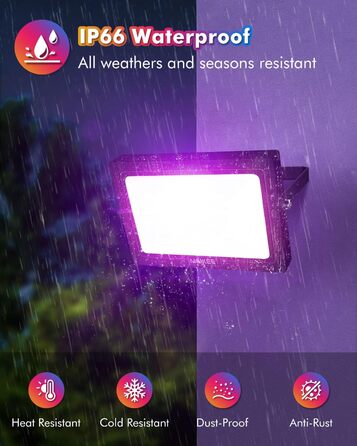 MEIKEE 25W RGB Spotlight with Remote Control, 30 Modes, 10 Colors, Memory Function, RGB Floodlight, IP66 Waterproof, 6 Brightness Levels, Bar, Party, Disco, Celebrations, Stage, Houses, Christmas, Halloween, 2PCS