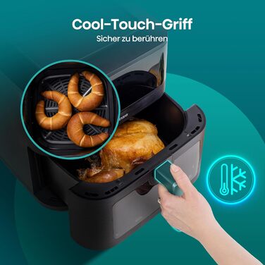 Фритюрниця без олії Hisense HAF2700DCD, 2700 Вт, 11 л, 8 програм, антипригарне покриття, дисплей, енергоефективна, SyncServe, чорна