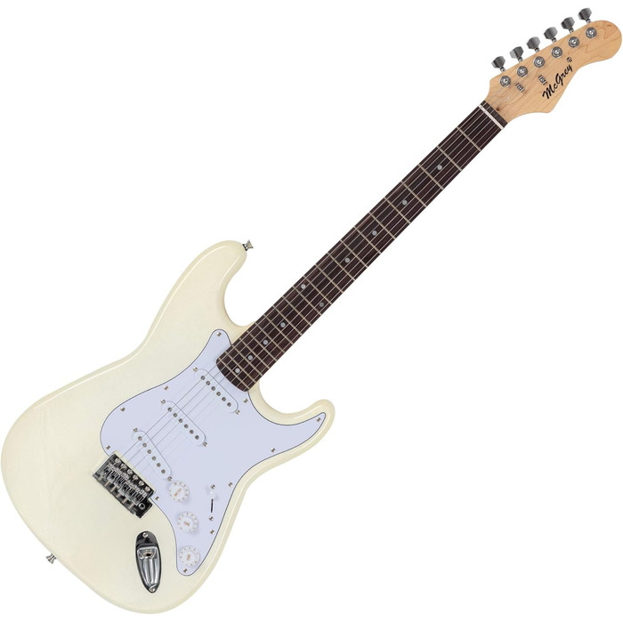 Електрогітара McGrey Rockit ST Комплект для початківців (8 предметів): гітара, підсилювач, запасні струни, чохол, тюнер, медіатори, ремінь та кабель (білий)