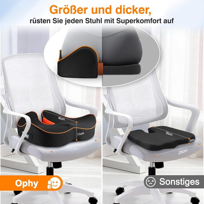 Подушка для сидіння Ophy для авто та офісного крісла з піною Memory Foam, знімною обкладинкою, помаранчева