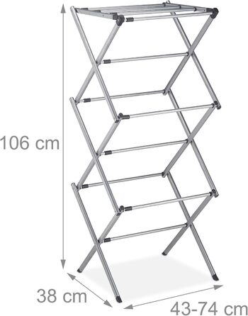 Сушарка для білизни Relaxdays, розкладна, висувна, 11 стійок, 6 рівнів, металева, сіра