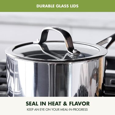 Набір посуду GreenPan Valencia Pro Tri-Ply з нержавіючої сталі, 10 предметів: каструлі та сковороди з керамічним антипригарним покриттям без PFAS та PFOA, багатошарове дно, сумісний з індукцією, безпечний для миття в посудомийній машині, духовці та грилі