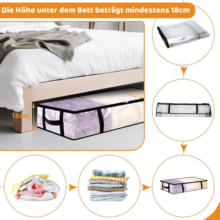 4 шт. Коробки для зберігання під ліжко 90л з кришкою, прозорі, великі, складані, з ручками, для постільних речей, подушок, одягу (4 шт.)