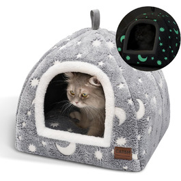 CATISM Cat Cave Cat Bed Glowing Cat House Cozy Cave Foldable Washable Comfortable Cat Sleeping Place for Cats Kittens Puppies with Removable Cat Head Pillow 40x40x38cm