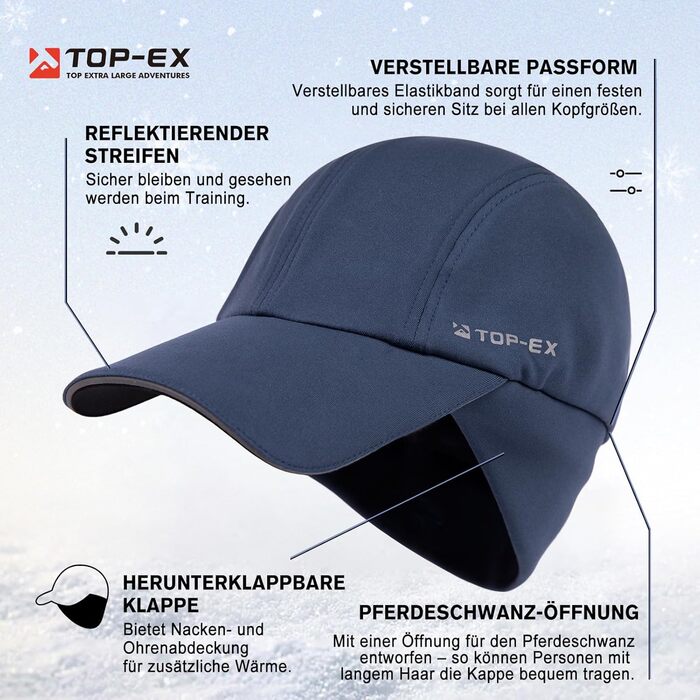 Водонепроникна шапка-кепка TOP-EX для жінок M/L/XL з відкидною часткою та отвором для хвостика, тепла флісова підкладка, бігова шапка для зими, світловідбиваюча (95595#блакитна, L-XL)