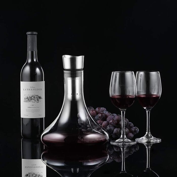 Glastal Decanter - Crystal Glass Decanter with Built-in Aerator for Aerating and Filtering, Drip-Free Pouring, 1800ml/63.3oz (Full Capacity)