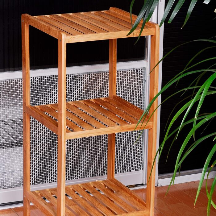 Relaxdays Bamboo Bathroom Shelf with 3 Shelves, HBT: 79 x 33 x 33 cm. Stylish standing shelf made of natural wood. Bamboo shelf as a kitchen shelf or wooden shelf for storage and storage in the bathroom, natural.