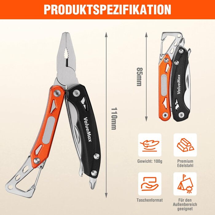 Мультитул ValueMax 9-в-1: мультиінструмент з плоскогубцями та ножем для кемпінгу та ремонту