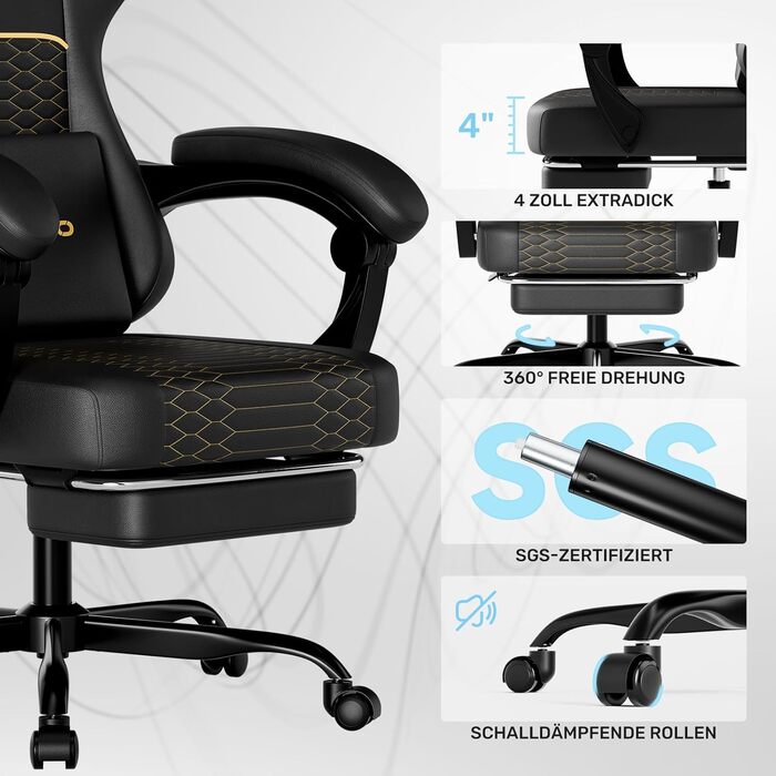 Геймерське крісло Ergonomisch з підлокітниками, підставкою для ніг, підтримкою попереку та голови, регульованою висотою, оббивка PU, сіре (P-black)