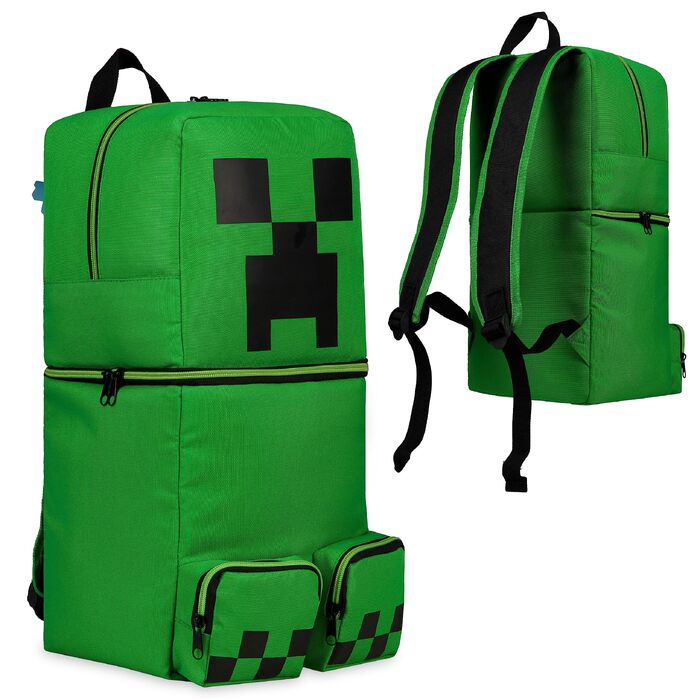 Дитячий рюкзак Minecraft Creeper для хлопчиків, шкільний рюкзак для спорту та прогулянок, зелений 3D, 46 x 21 x 18.5 см
